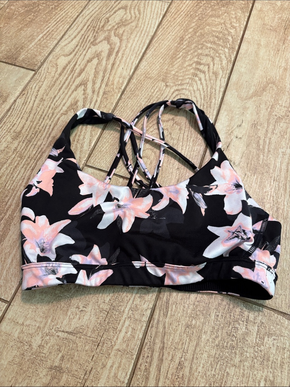 Victoria's Secret Black Floral Strappy bra with Pink & White Blooms